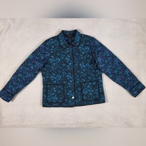 Carlisle Green /Blue Utility Jacket with Quilted Texture Flowers and Relaxed Fit